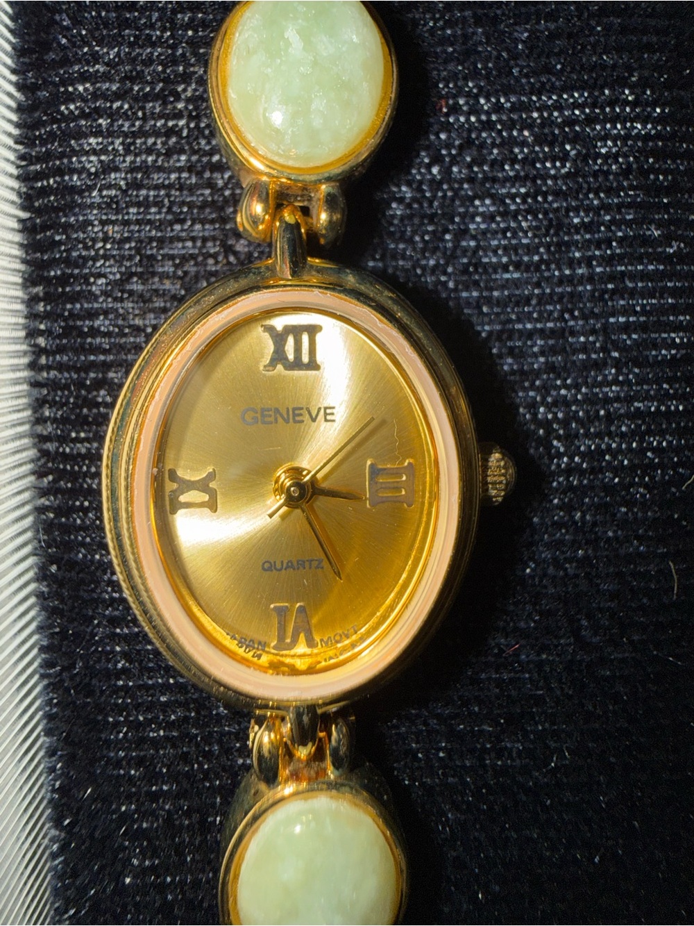 Geneve Gold-Tone Women's Quartz Bracelet Watch with Pale Green Stone Accents